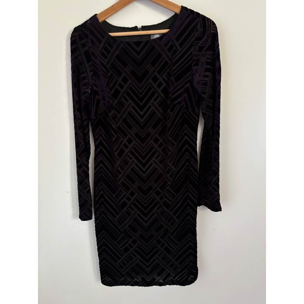 Vince Camuto Womens Purple Black Burnout Velvet Geometric Sheath Dress Size 6